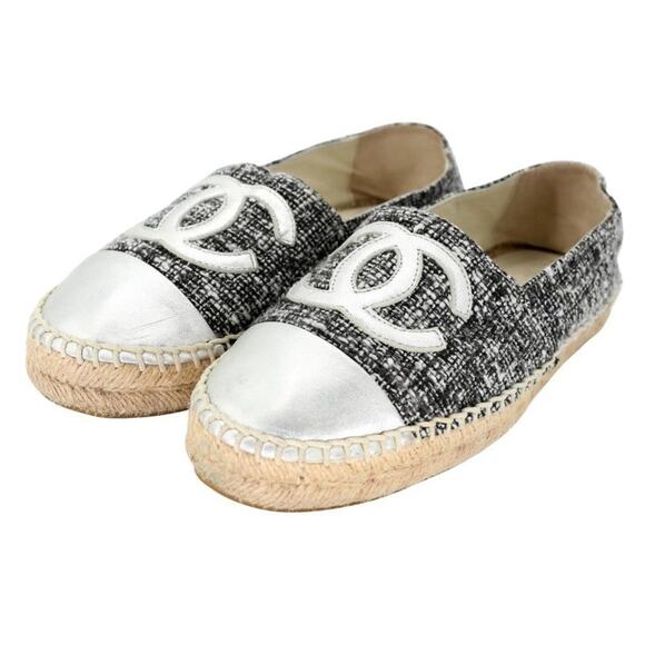 Chanel Espadrille 38 Tweed Leather Cap Toe CC Flats CC-S0207P-C009 - Picture 4 of 11